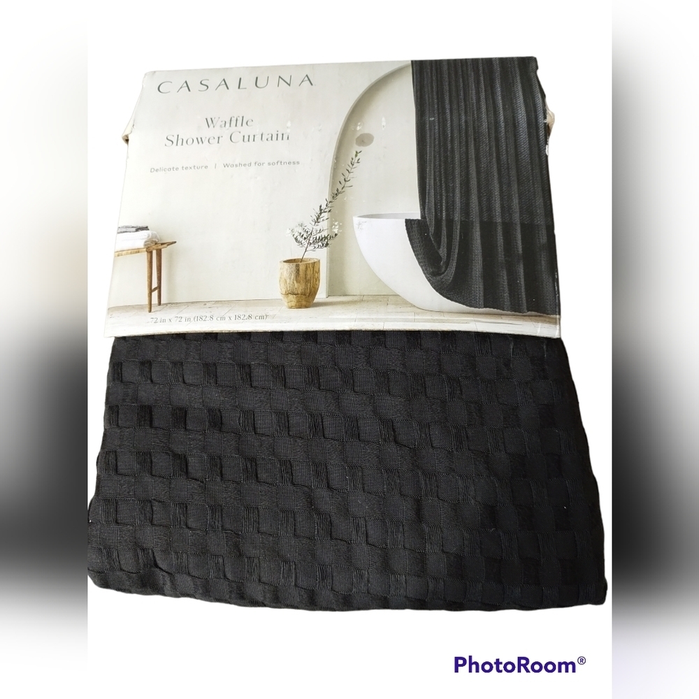 Casaluna Waffle Shower Curtain Black 72"×72"